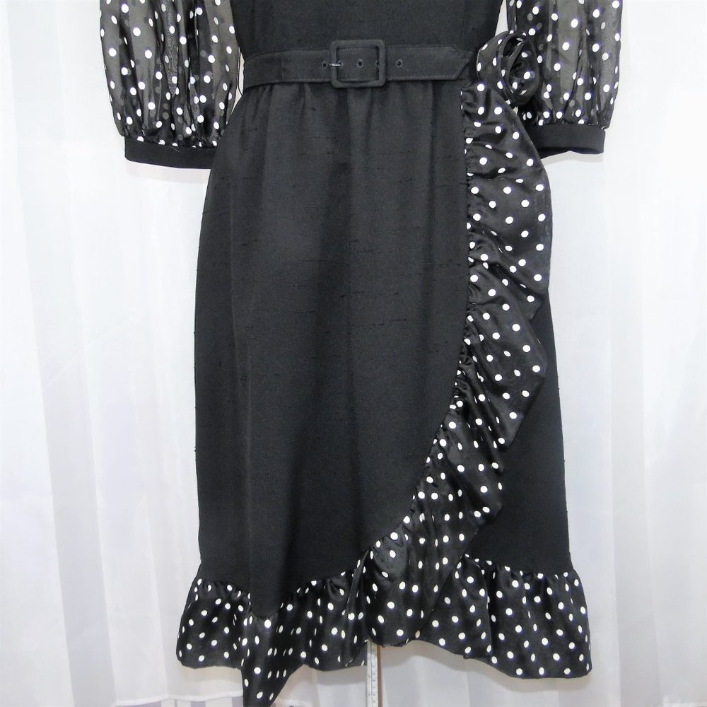 Herman Marcus Vintage Black Dress with Ruffles - Picture 2 of 16